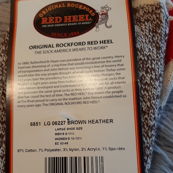 Red Heel Brown Heather Socks Size Large (Unisex) NWT - Picture 3 of 7